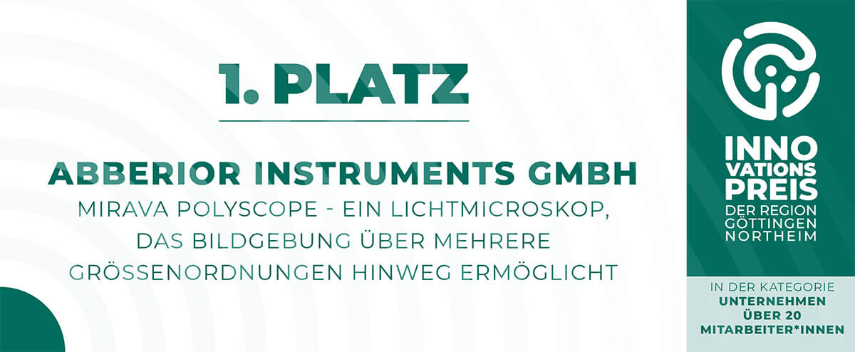 Plaque displaying in German: 1. Platz Abberior Instruments GmbH