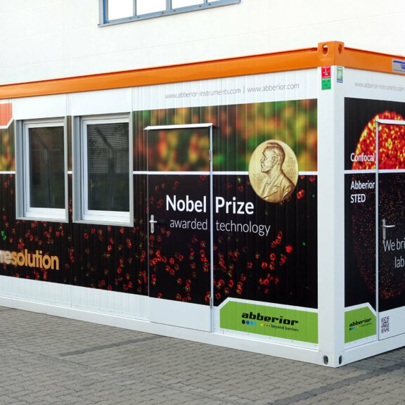 abberior's STED-themed roadshow container in Hamburg